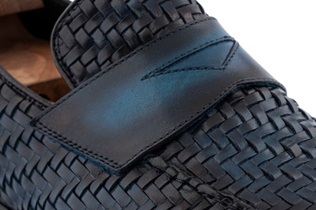 Hand -painted woven leather moccasin