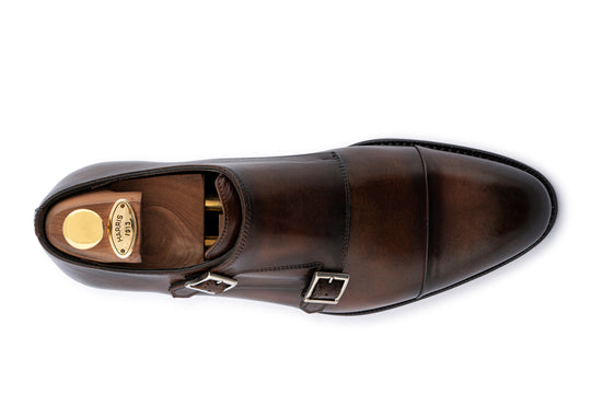 Doppia fibbia in pelle dipinta a mano