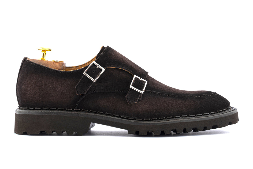 Doppia fibbia in camoscio testa di moro