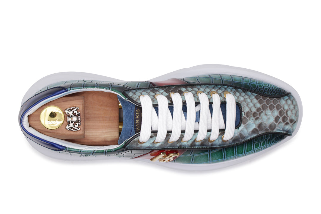 Baskets en cuir imprimé et python