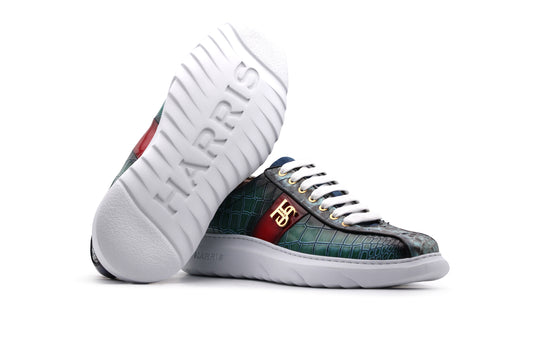 Baskets en cuir imprimé et python