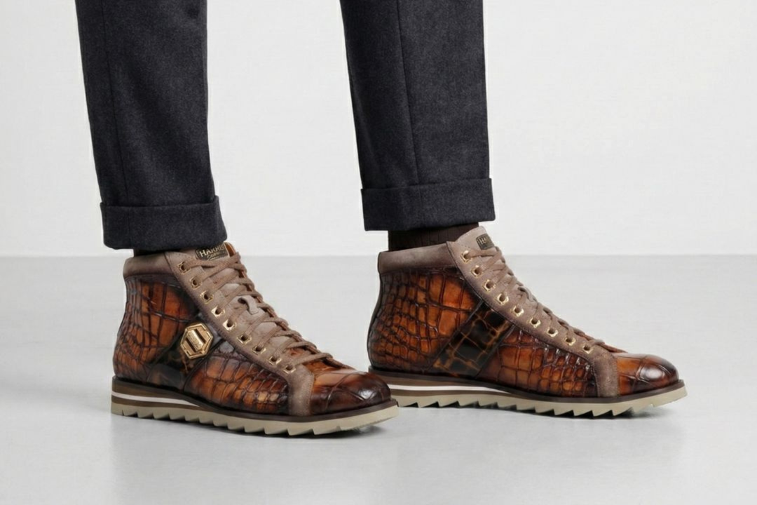 Bottine en cuir effet crocodile