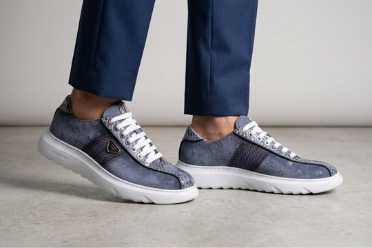 Sneakers in printed suede and python details