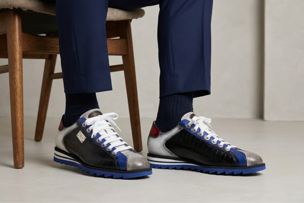 Crocodile effect sneakers and shaded details