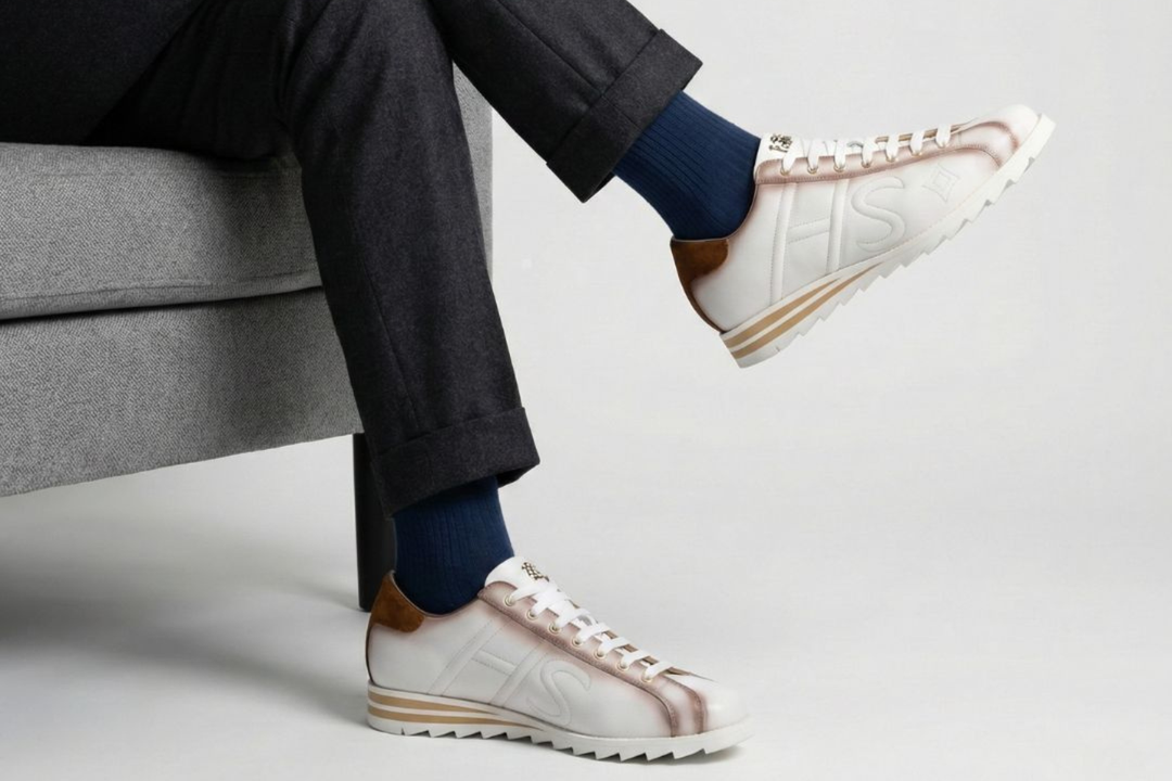 Sneaker in pelle e camoscio sfumato