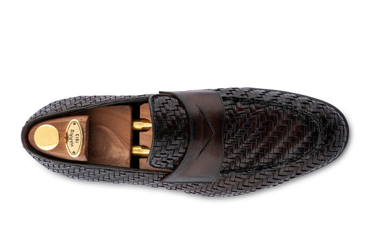 Mocassino in pelle intrecciata dipinto a mano