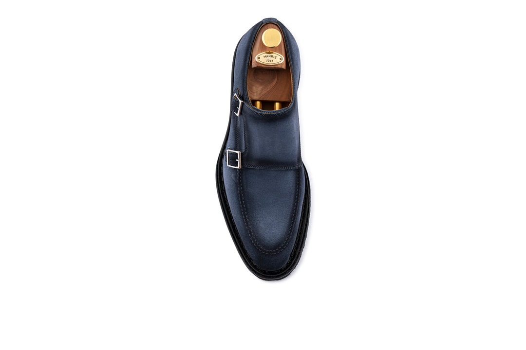 Doppia fibbia in camoscio azzurro