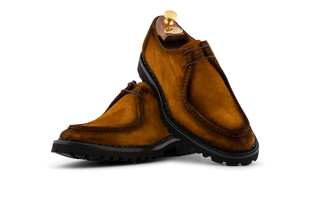 Suede lace-up with hand stitching