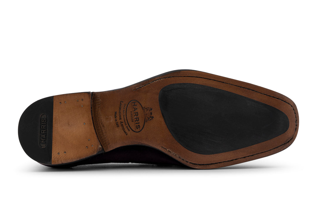 Mocassino con pon pon in pelle scamosciata sfumata a mano