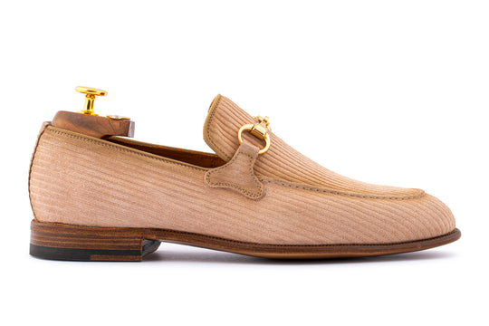 Mocassino in suede rigato con passante
