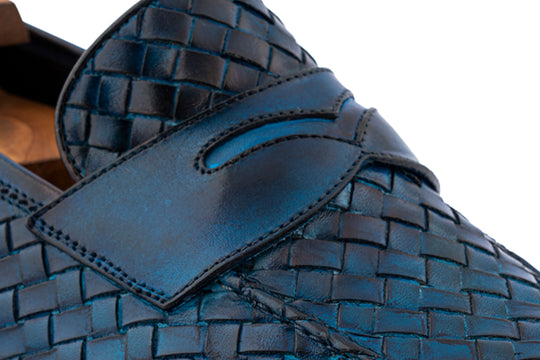 Hand-painted woven leather moccasin