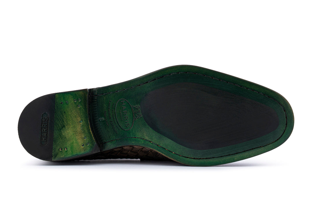 Hand-painted woven leather moccasin