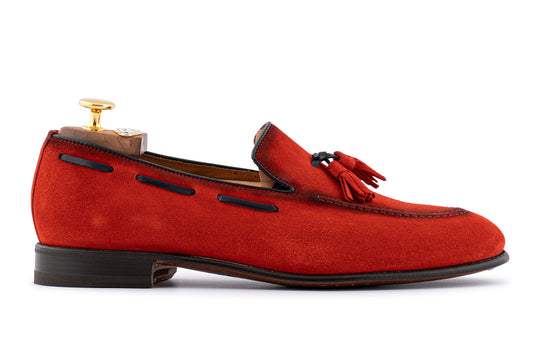 Mocassino in suede con pon pon Rosso