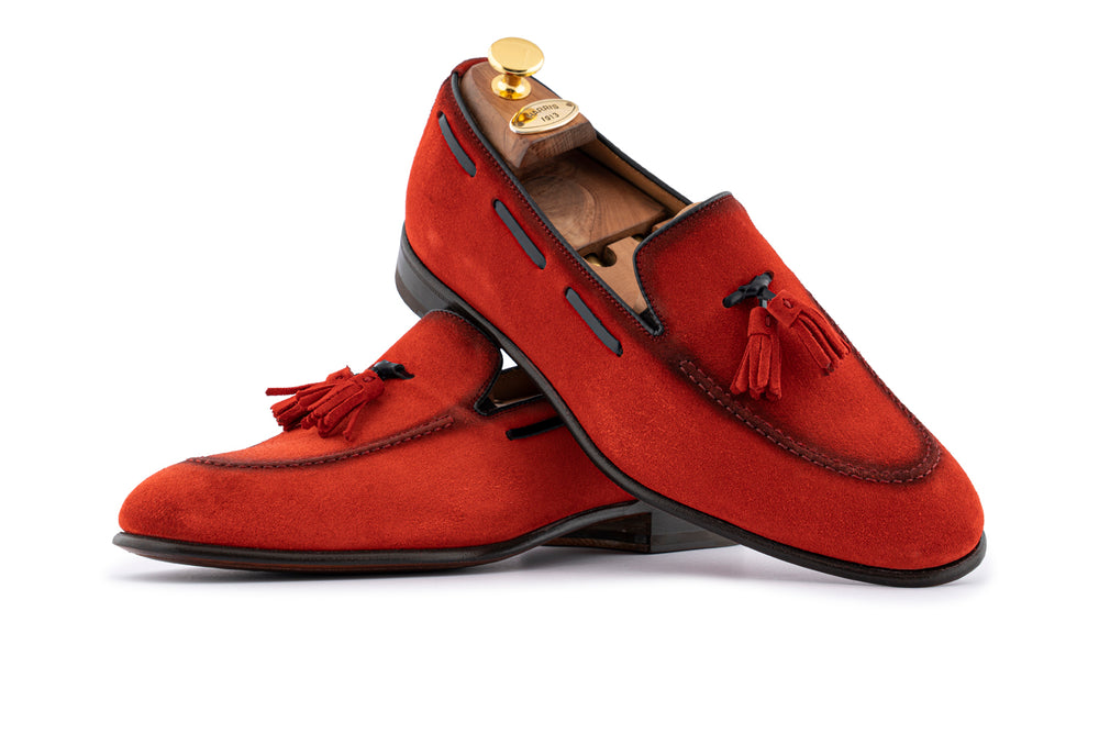 Mocassino in suede con pon pon Rosso