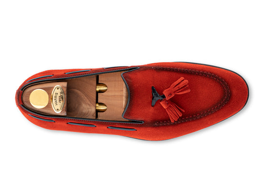 Mocassino in suede con pon pon Rosso
