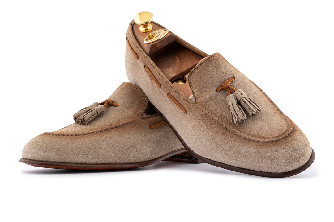 Mocassino in suede con pon pon Beige