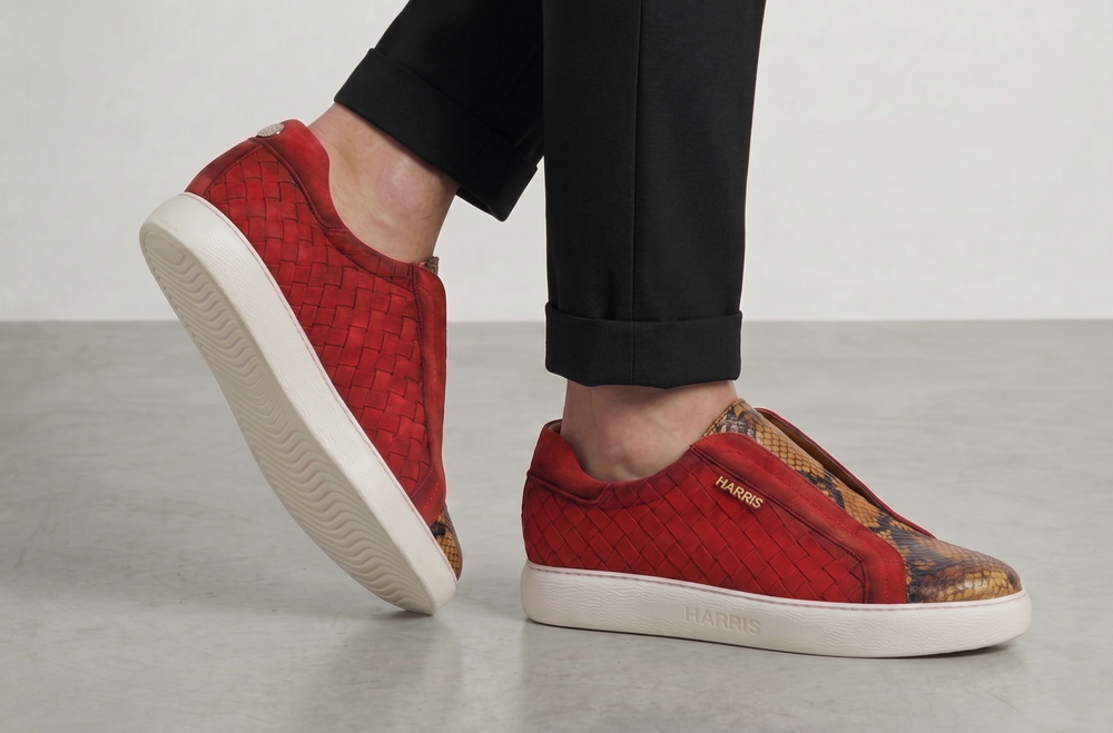Slipon sneakers in woven leather and python