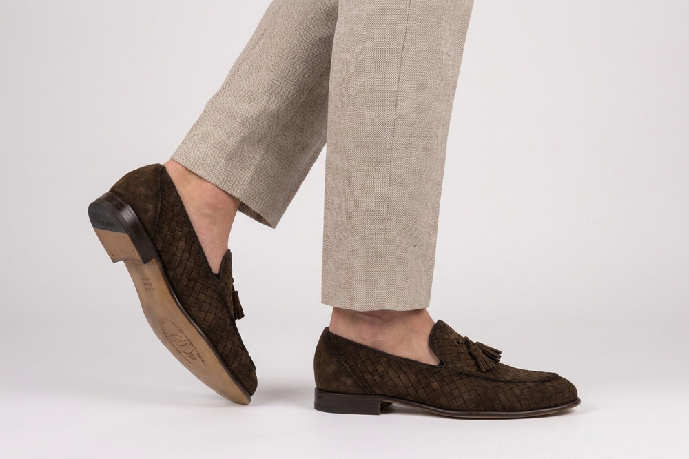 Mocassino in suede intrecciato
