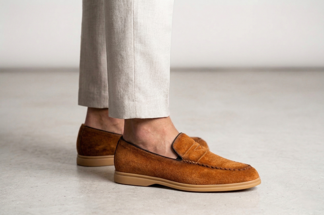 Mocassino in camoscio con cucitura a mano