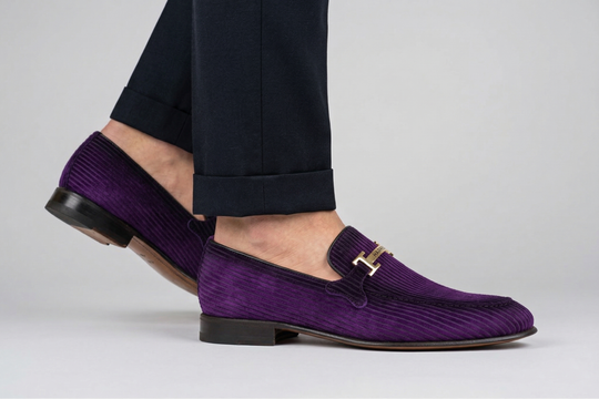 Mocassino in suede rigato con passante