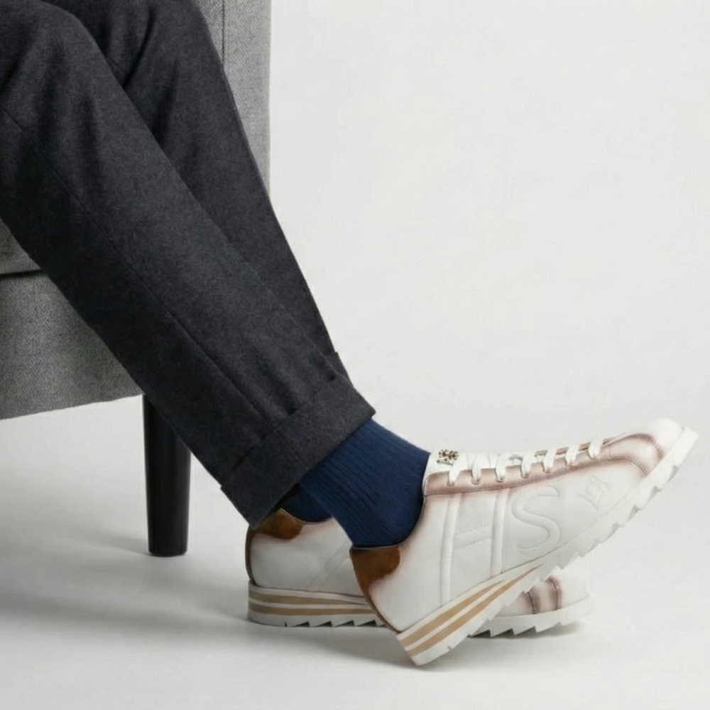 Sneaker en cuir nuancé et daim