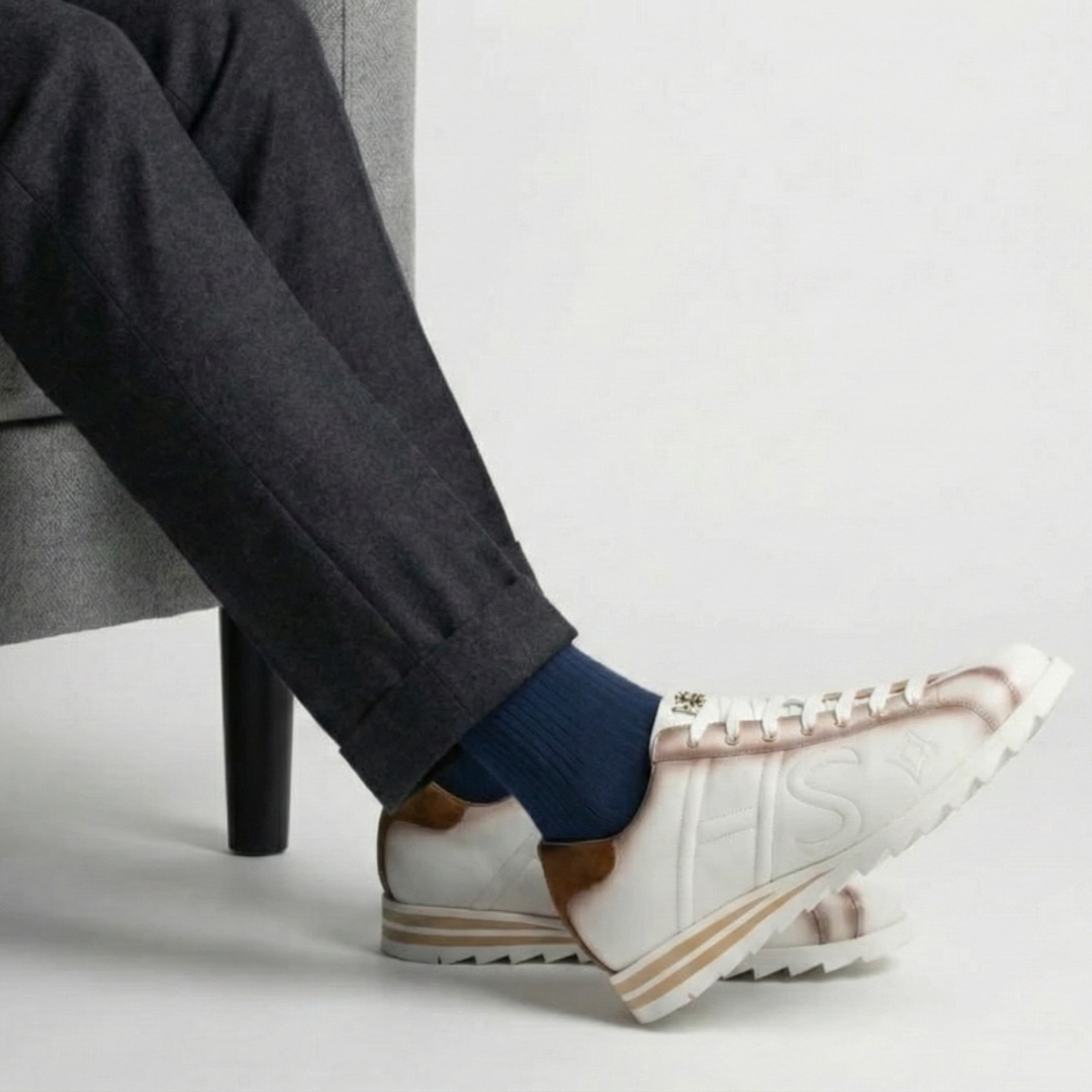 Sneaker en cuir nuancé et daim