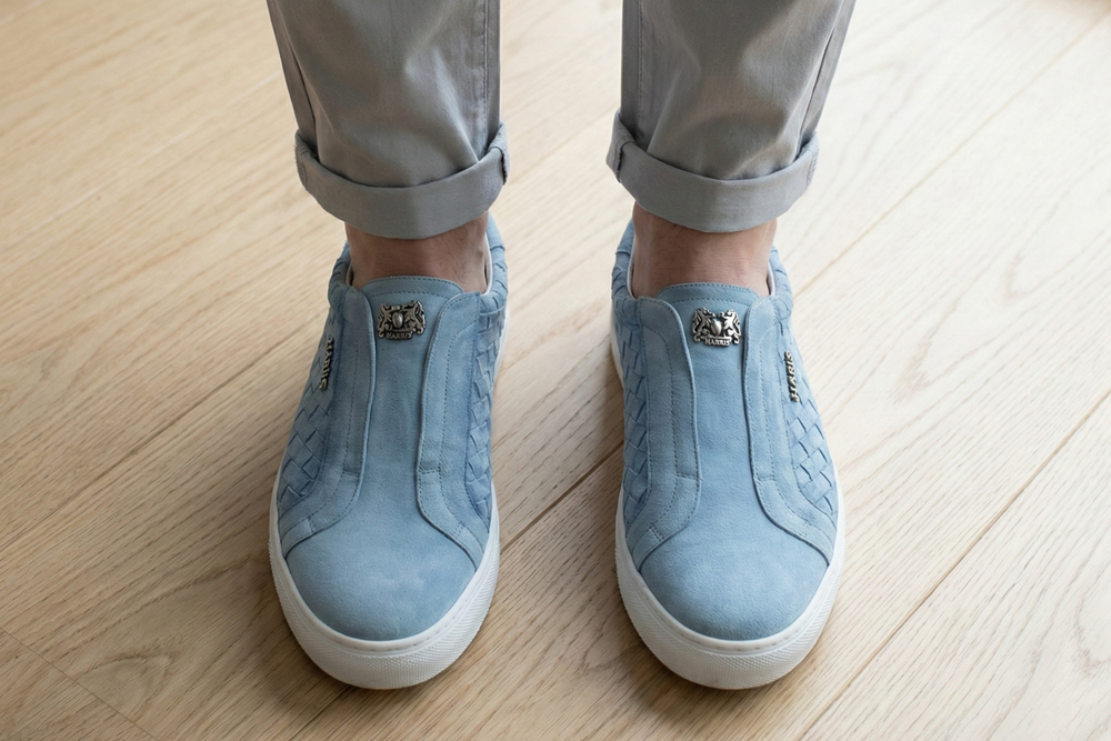 Sneakers slipon in pelle intrecciata