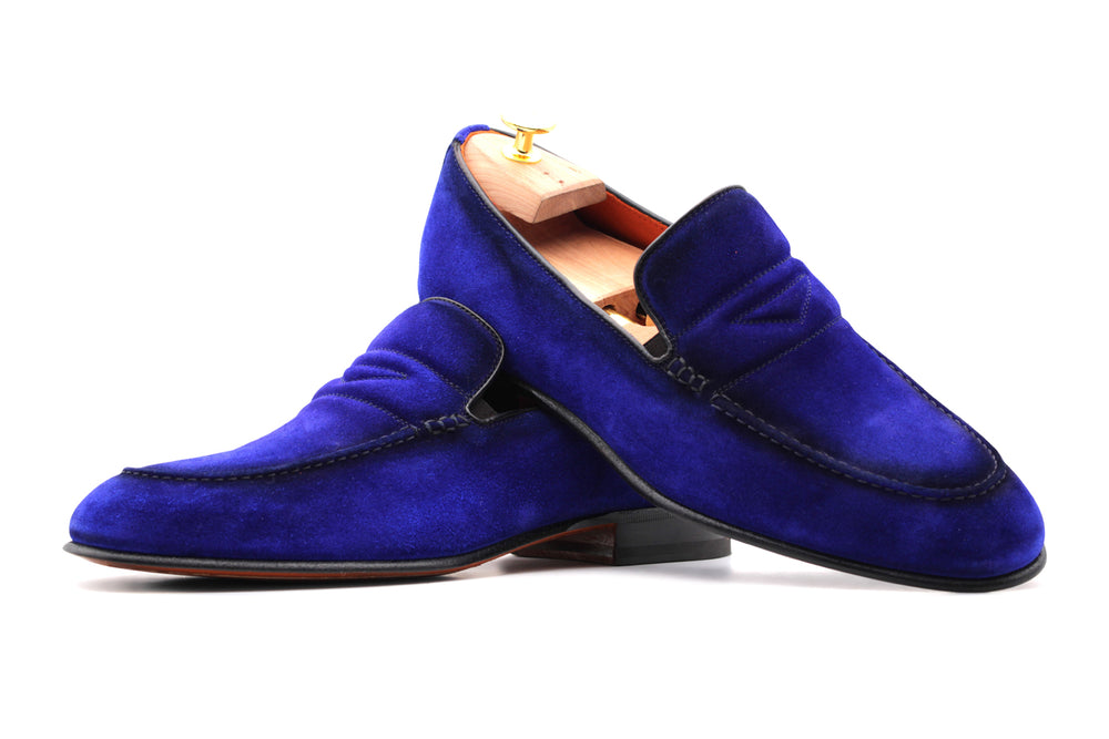 Mocassino in suede con passante imbottito
