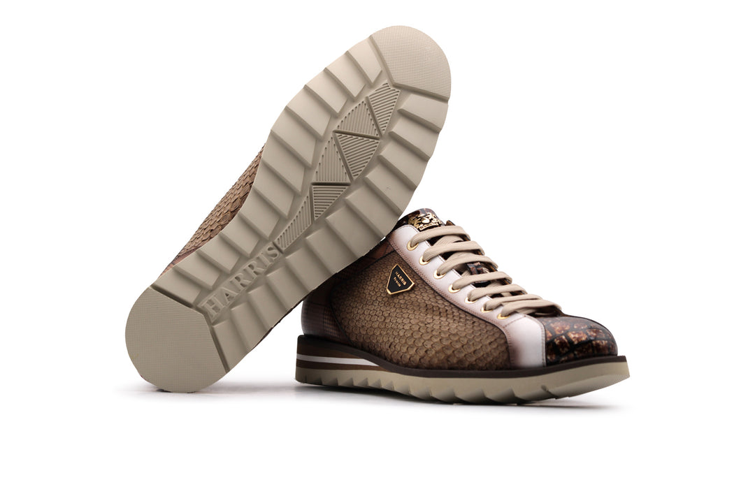 Sneaker in pitone effetto nabuk e pelle