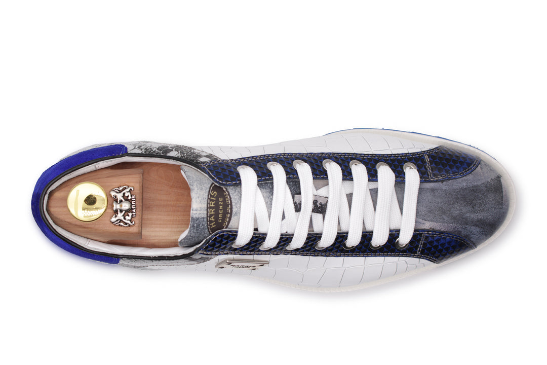 Sneakers effetto coccodrillo e pelle di pitone bianche