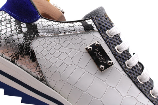 Sneakers effetto coccodrillo e pelle di pitone bianche