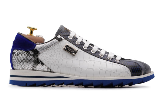 Sneakers effetto coccodrillo e pelle di pitone bianche