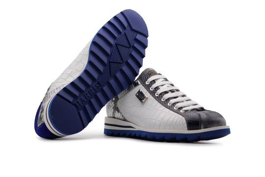 Sneakers effetto coccodrillo e pelle di pitone bianche
