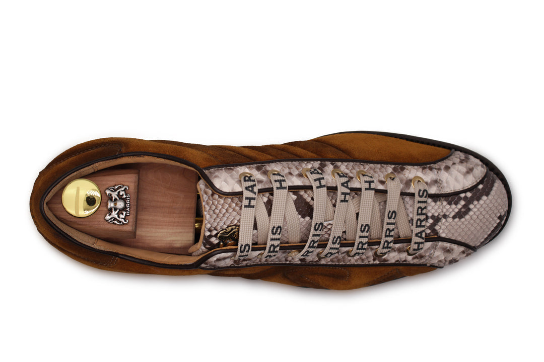 Sneaker in suede e pitone marrone