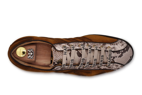 Sneaker in suede e pitone marrone