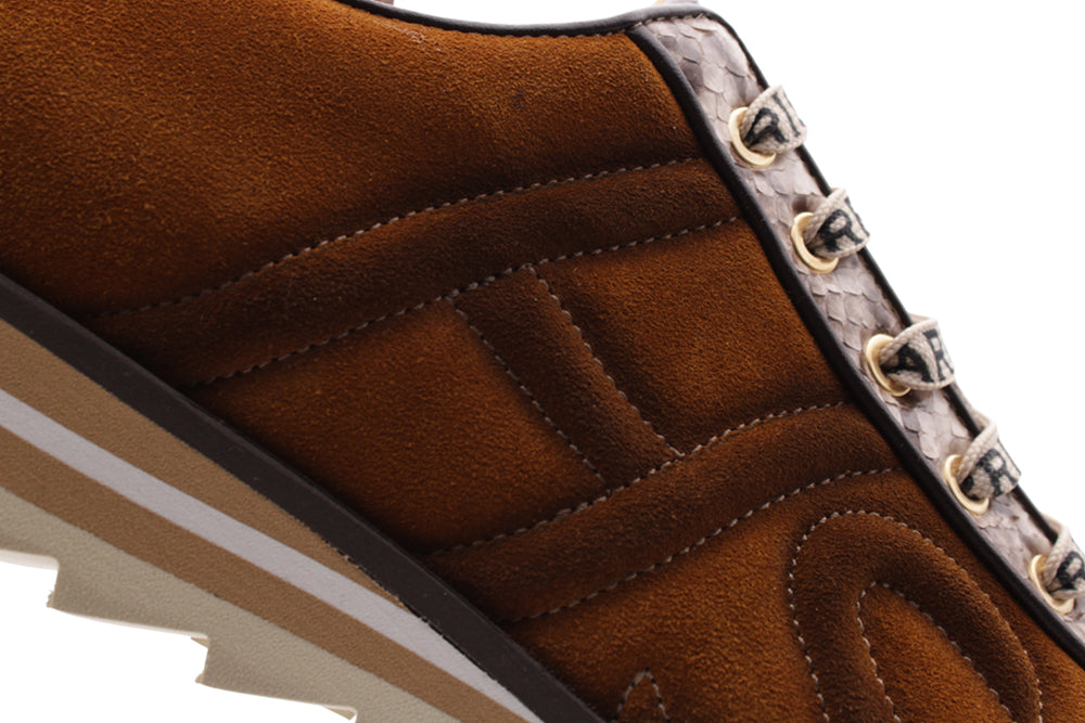 Sneaker in suede e pitone marrone