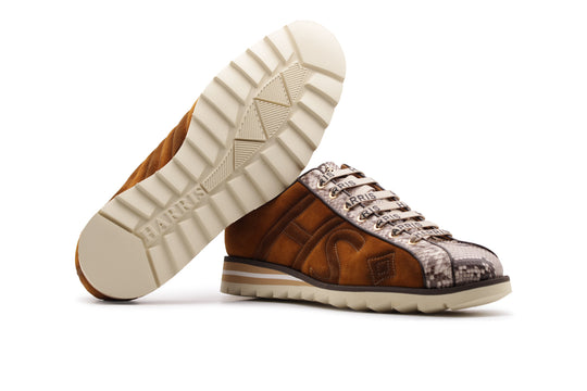 Sneaker in suede e pitone marrone