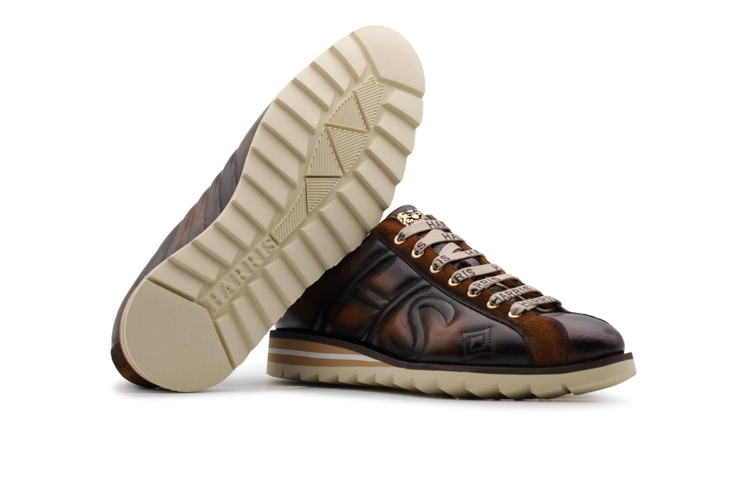Sneakers in pelle dipinte a mano marrone