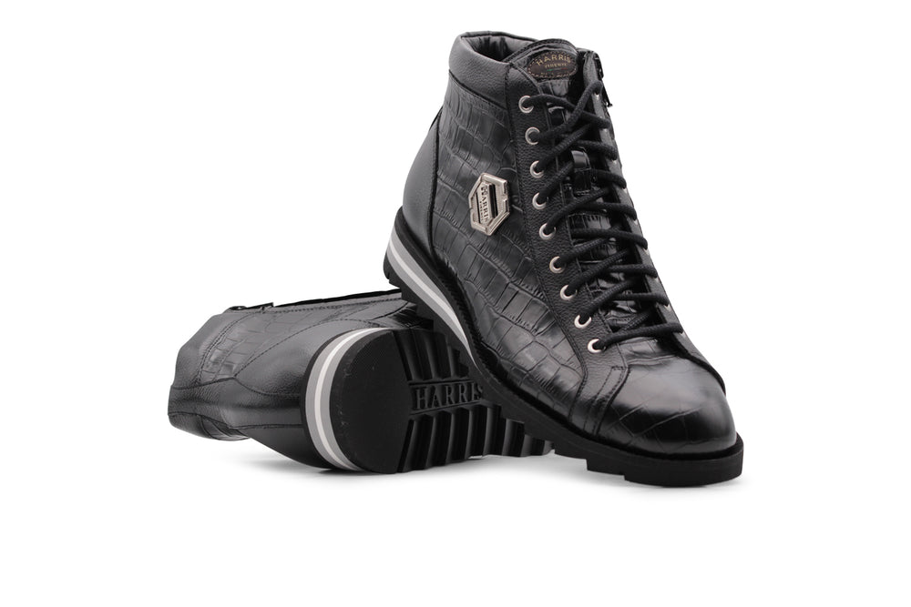 Crocodile effect leather ankle boot