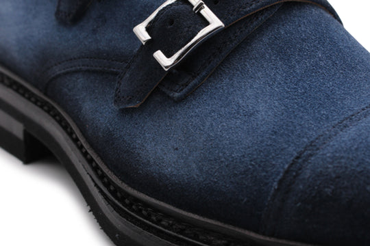 Doppia fibbia in suede blu sfumata a mano