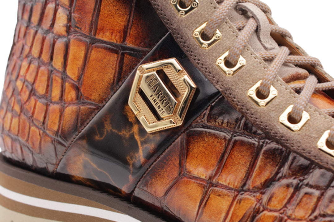 Bottine en cuir effet crocodile