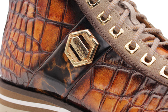 Bottine en cuir effet crocodile