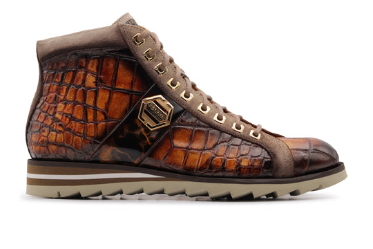 Bottine en cuir effet crocodile