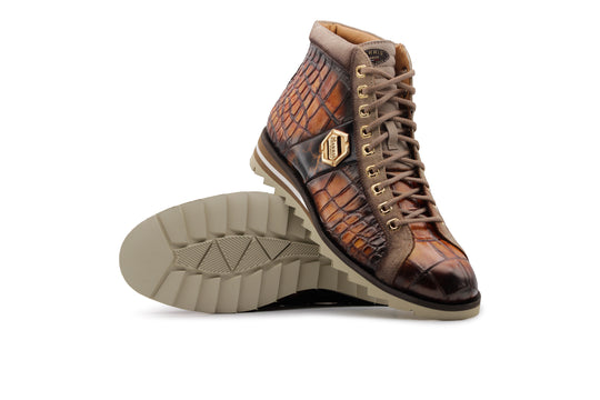 Bottine en cuir effet crocodile