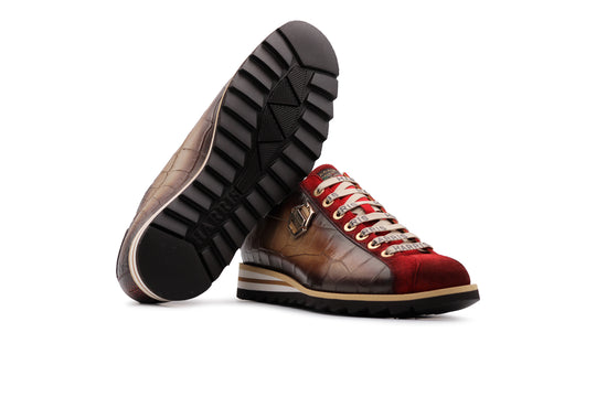 Sneakers con effetto coccodrillo e suede