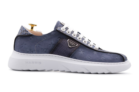 Sneakers in suede stampato e dettagli in pitone