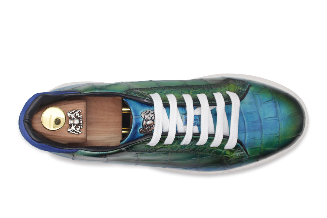 Crocodile effect leather sneakers