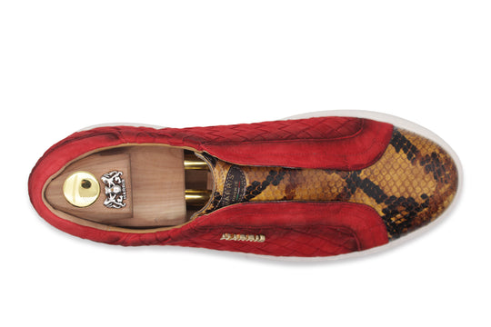Sneaker slipon in pelle intrecciata e pitone