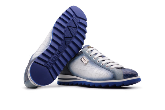 Sneakers in pelle stampata con dettagli in pitone Blu