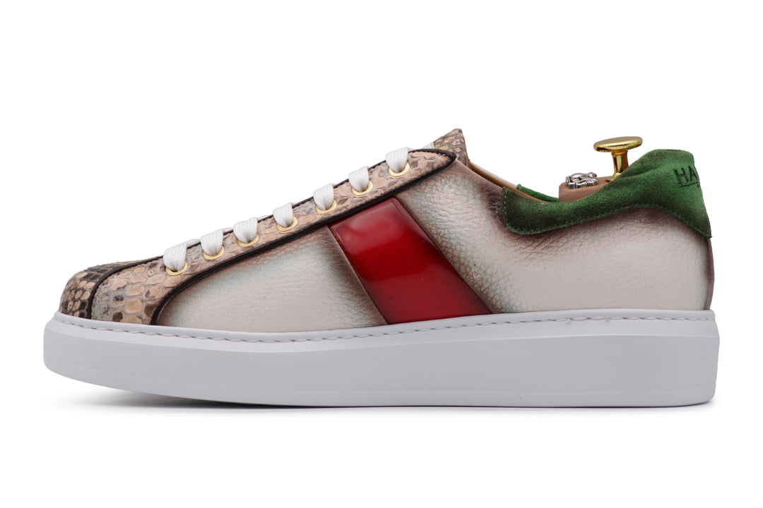 Sneakers in pelle morbida e pitone Multicolor